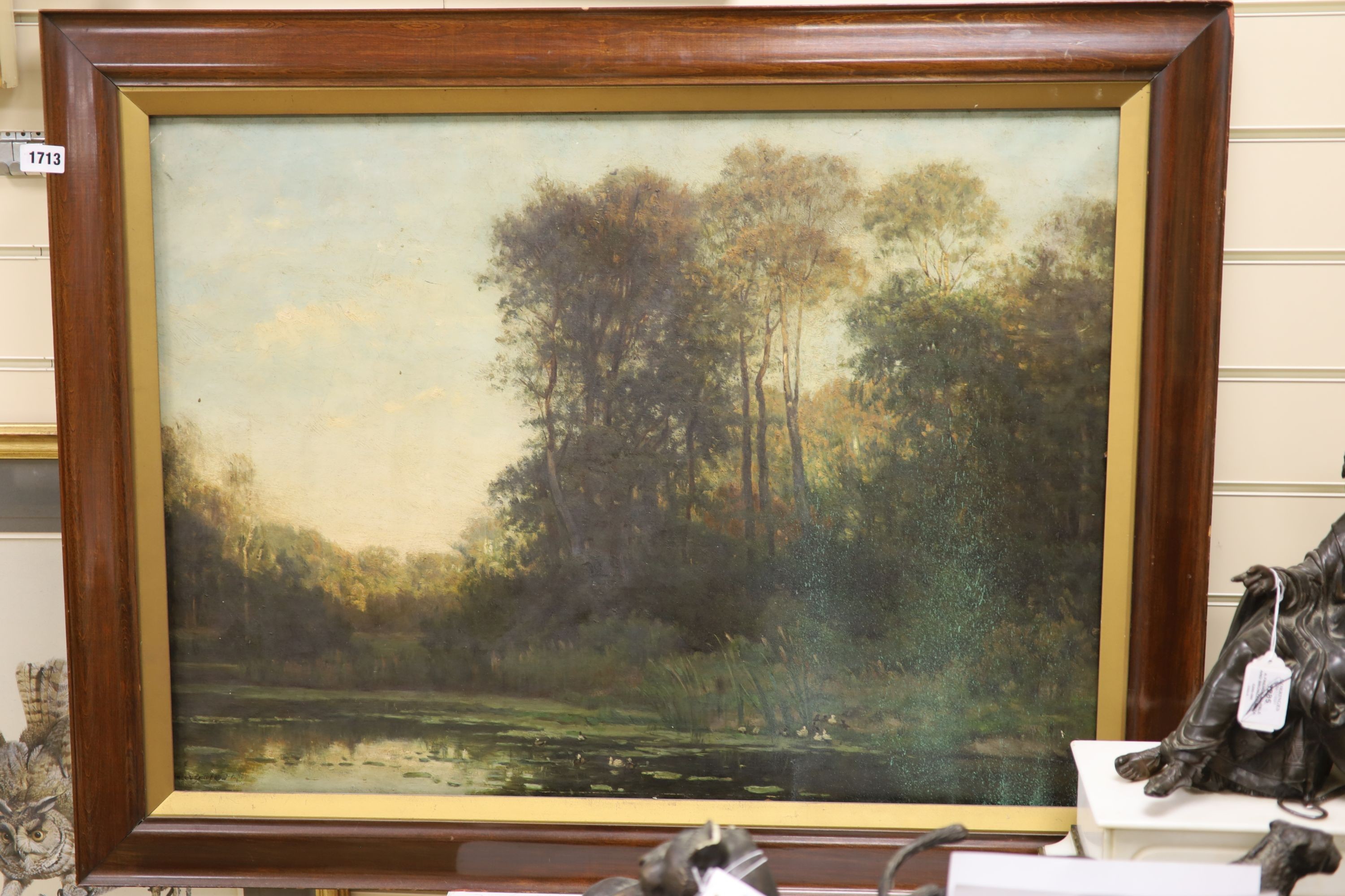 An oil on canvas, lake scene, signed, 60 x 80cm